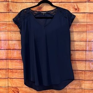 Express Blouse with Lace Detail - Medium (Navy Blue)